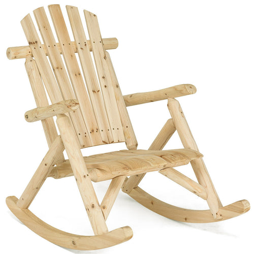 Wood Single Porch Rocker Lounge Patio Rocking Chair, Natural