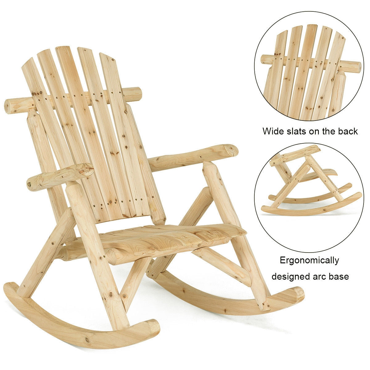Wood Single Porch Rocker Lounge Patio Rocking Chair, Natural Patio Rocking Chairs & Gliders at Gallery Canada