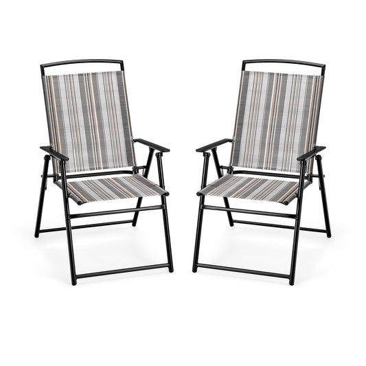 Set Of 2 Patio Folding Sling Chairs, Gray Patio Dining Chairs Gray at Gallery Canada