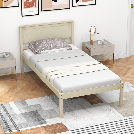 Twin/Full/Queen Size Wooden Bed Frame with Headboard and Slat Support-Twin Size, Natural - Gallery Canada