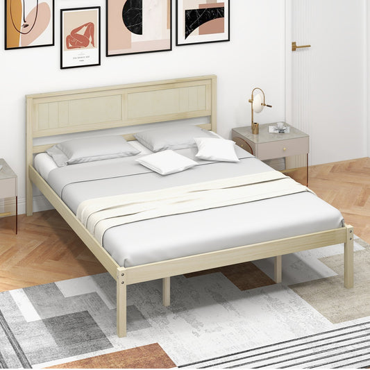 Twin/Full/Queen Size Wooden Bed Frame with Headboard and Slat Support-Queen Size, Natural - Gallery Canada