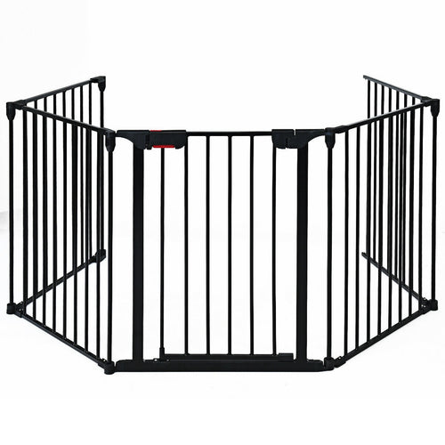 115 Inch, 5 Panel Adjustable Fireplace Fence, Black