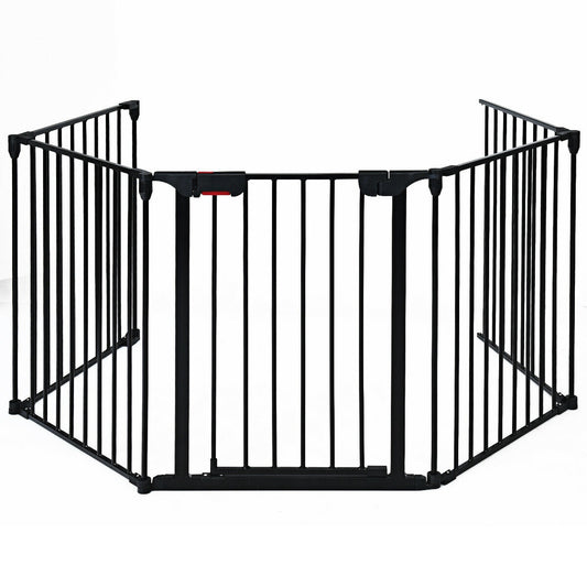 115 Inch, 5 Panel Adjustable Fireplace Fence, Black
