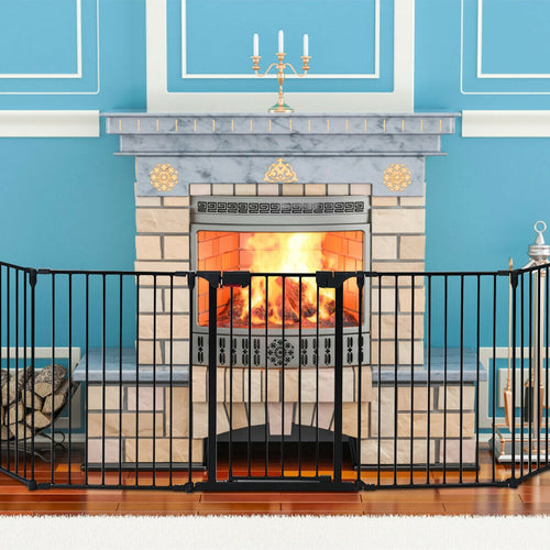 115 Inch, 5 Panel Adjustable Fireplace Fence, Black