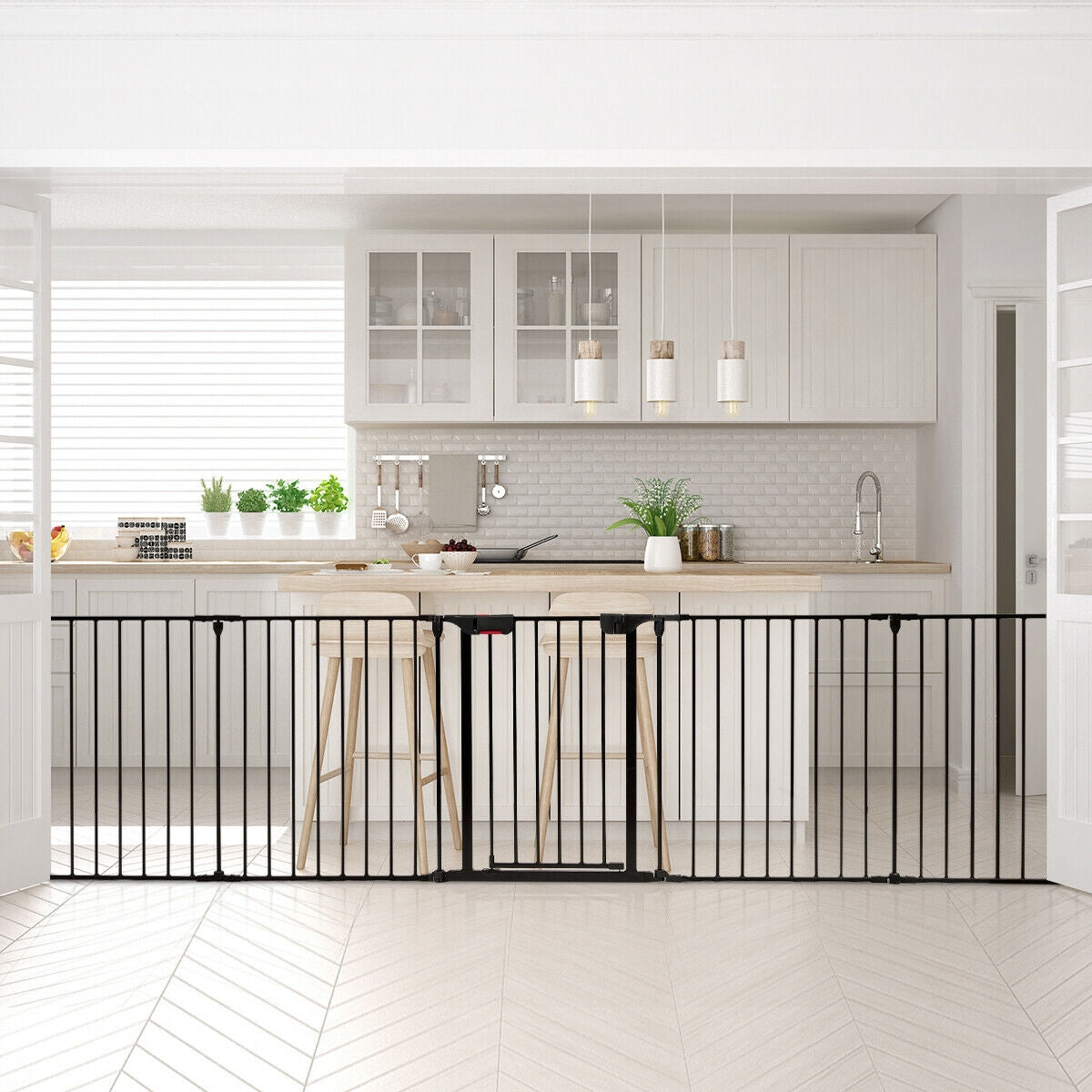 115 Inch, 5 Panel Adjustable Fireplace Fence, Black Pet Gate at Gallery Canada