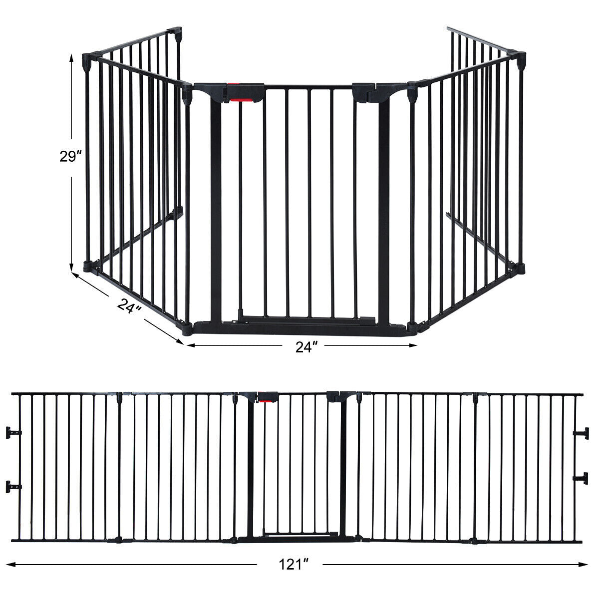 115 Inch, 5 Panel Adjustable Fireplace Fence, Black Pet Gate at Gallery Canada