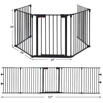 115 Inch, 5 Panel Adjustable Fireplace Fence, Black Pet Gate at Gallery Canada