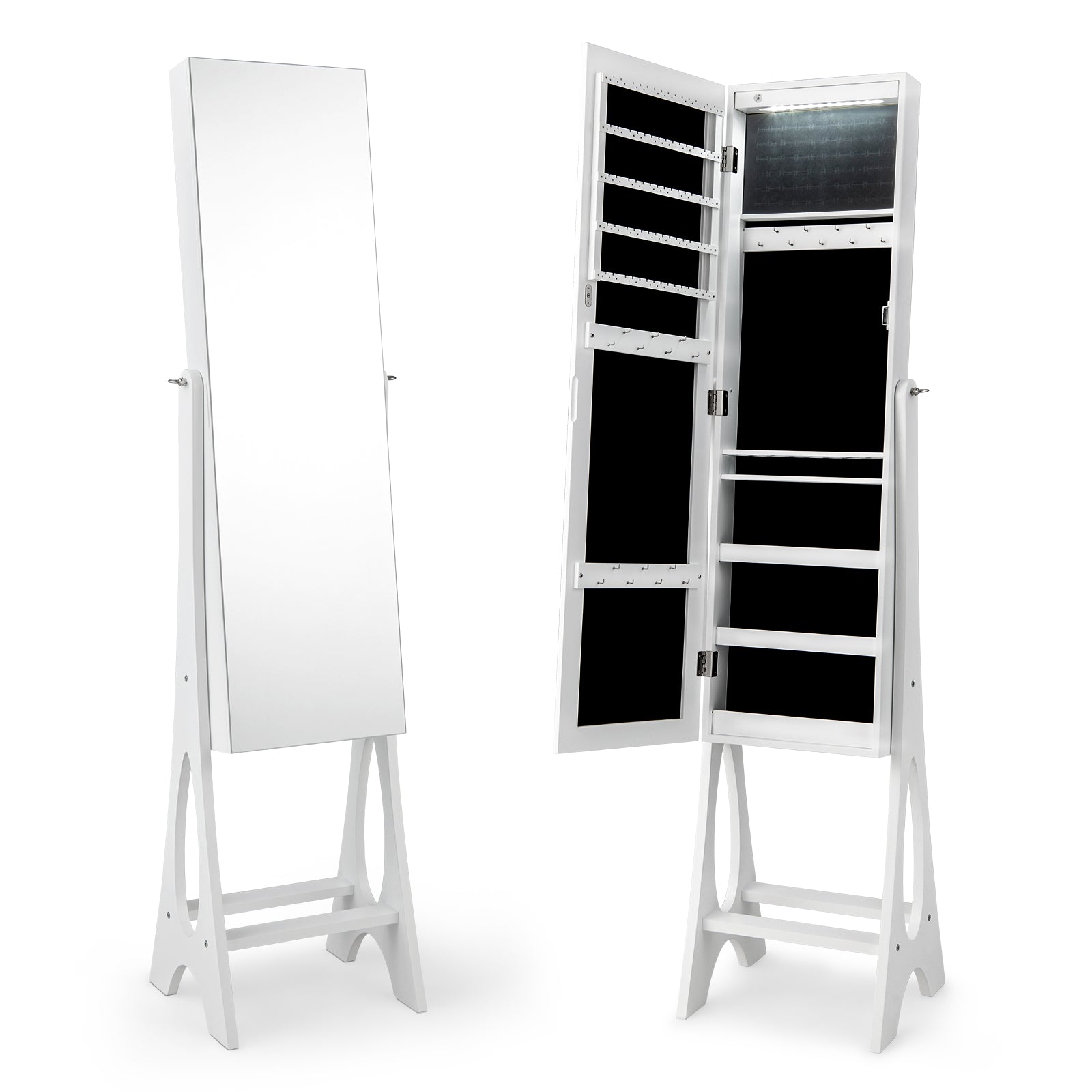 Freestanding Jewelry Cabinet Armoire Organizer with Bevel Edge Mirror, White Jewelry Armoires at Gallery Canada