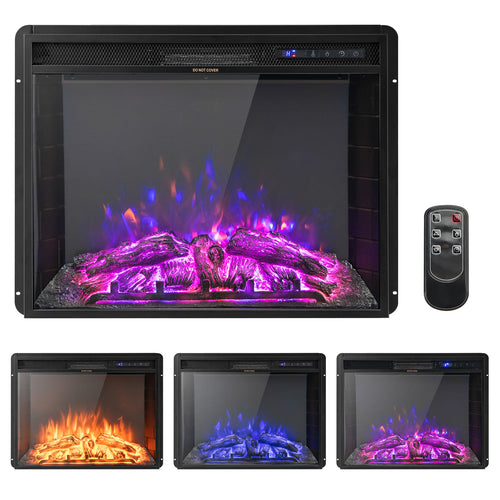 26 In Inset Electric Fireplace, Adjustable Flame, Black