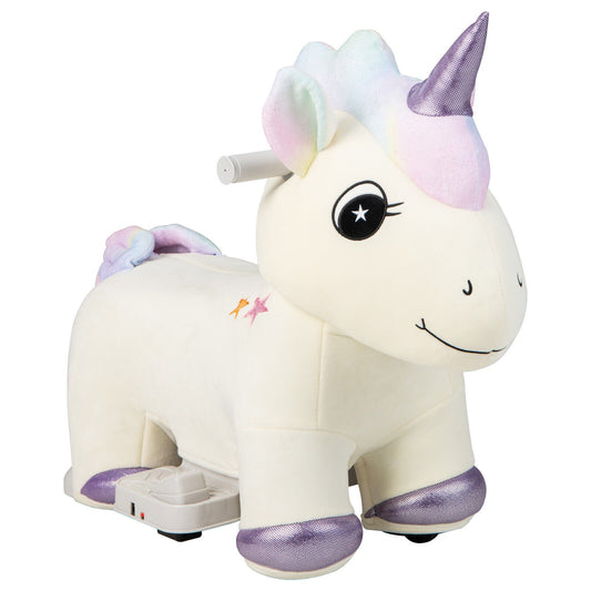 6V Electric Animal Ride On Toy with Music and Handlebars, Beige - Gallery Canada