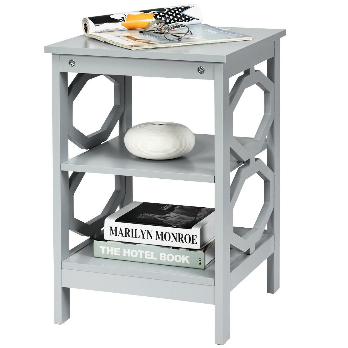 3 Tiers Nightstand Sofa Side End Accent Table, Gray End & Side Tables at Gallery Canada
