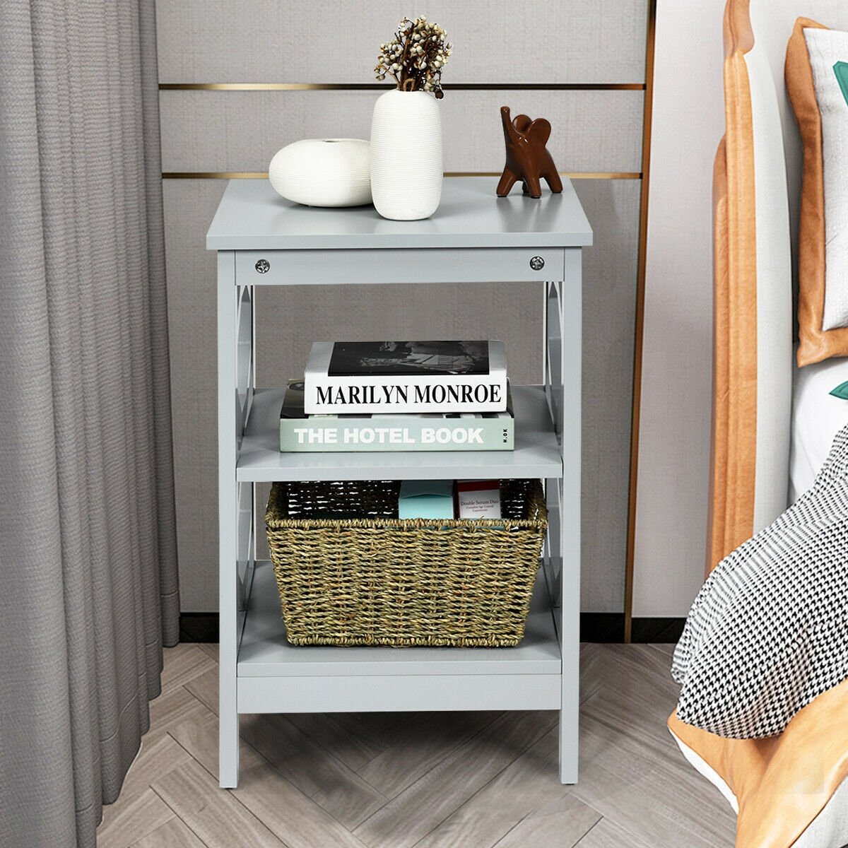 3 Tiers Nightstand Sofa Side End Accent Table, Gray End & Side Tables at Gallery Canada