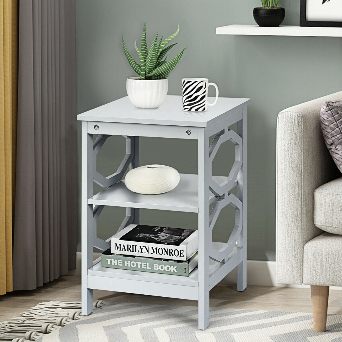 3 Tiers Nightstand Sofa Side End Accent Table, Gray End & Side Tables at Gallery Canada