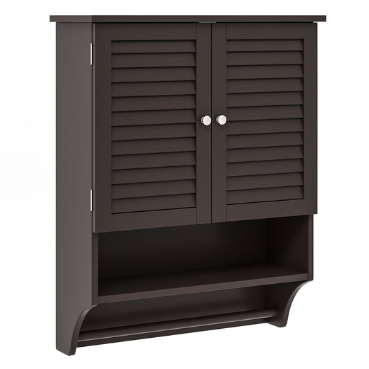 2-Door Wall-Mounted Medicine Cabinet With Towel Bar, Brown