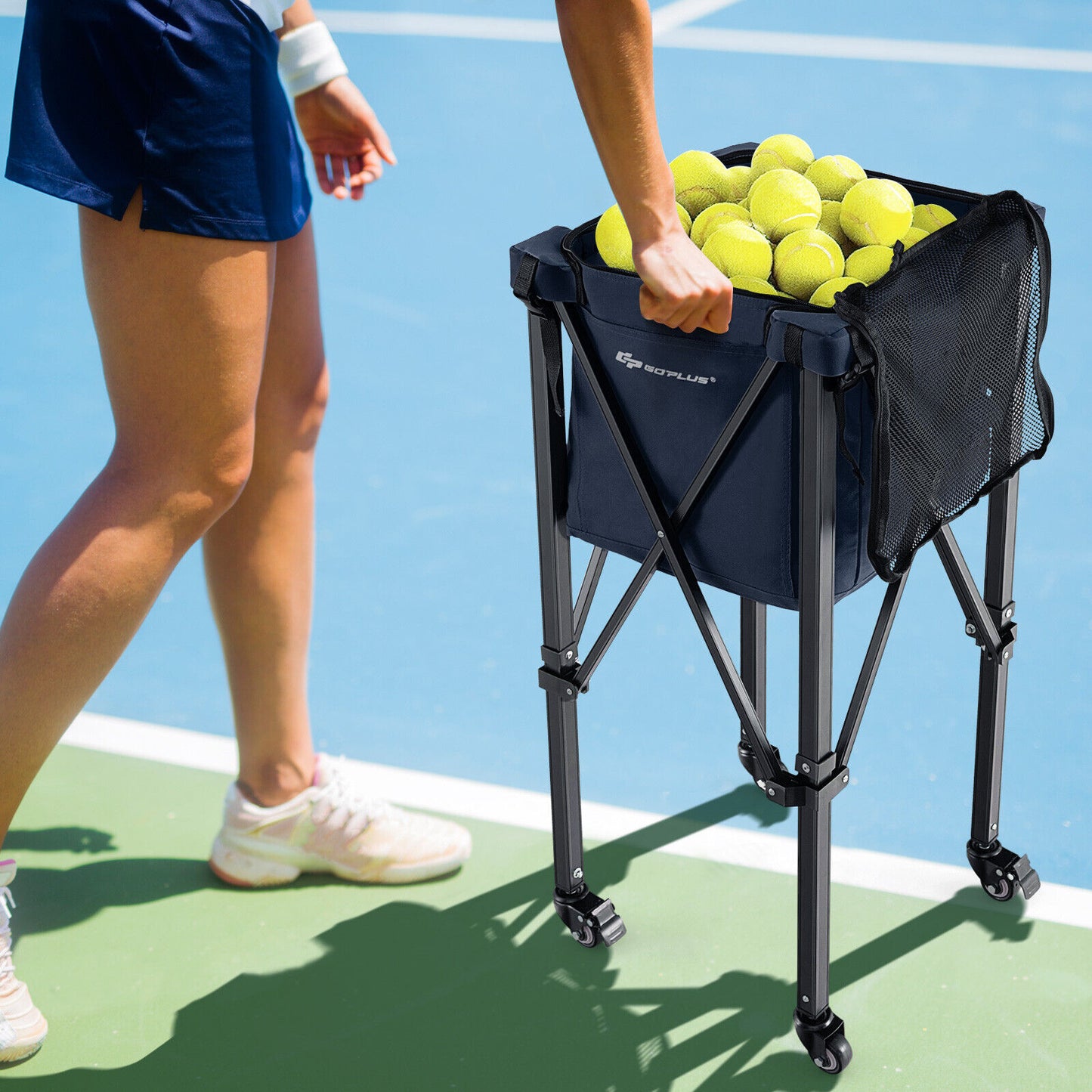 Lightweight Foldable Tennis Ball Teaching Cart with Wheels and Removable Bag, Blue Sport Equipments at Gallery Canada