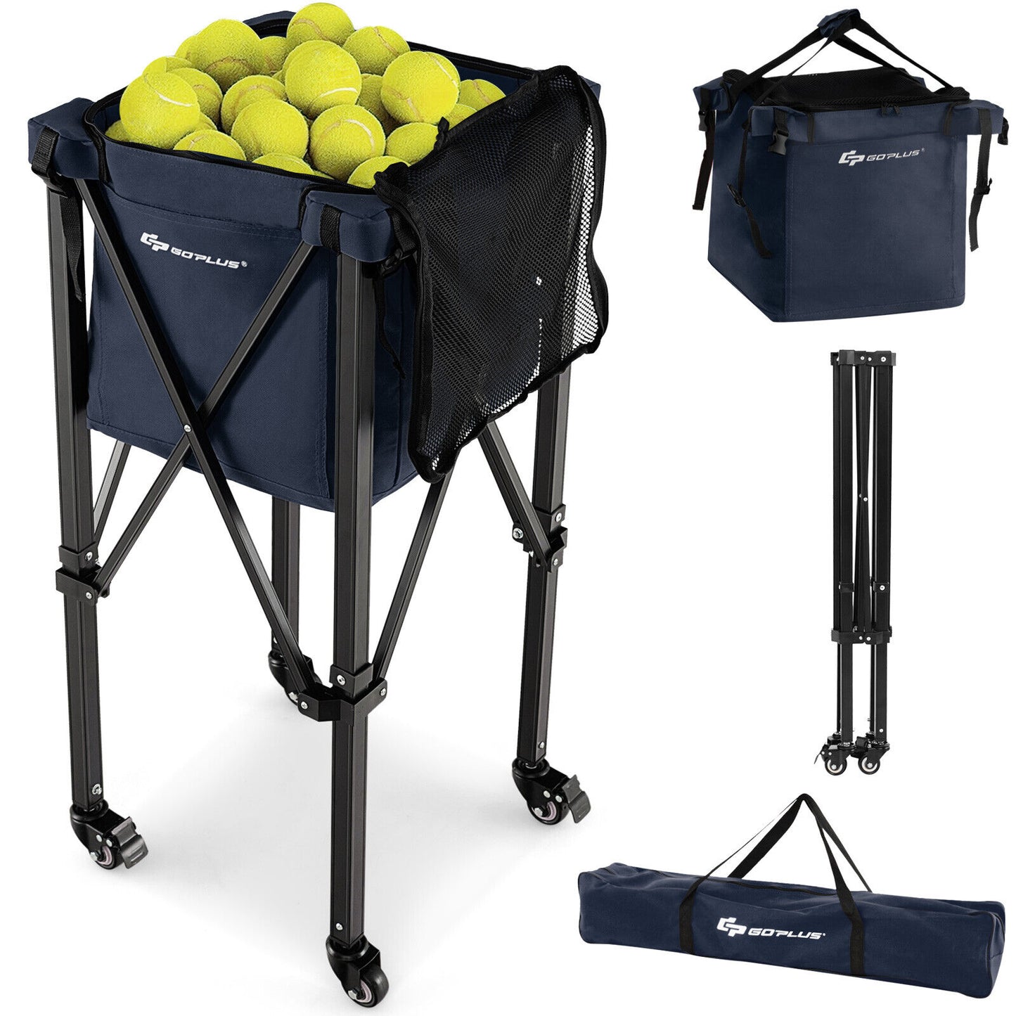 Lightweight Foldable Tennis Ball Teaching Cart with Wheels and Removable Bag, Blue Sport Equipments at Gallery Canada