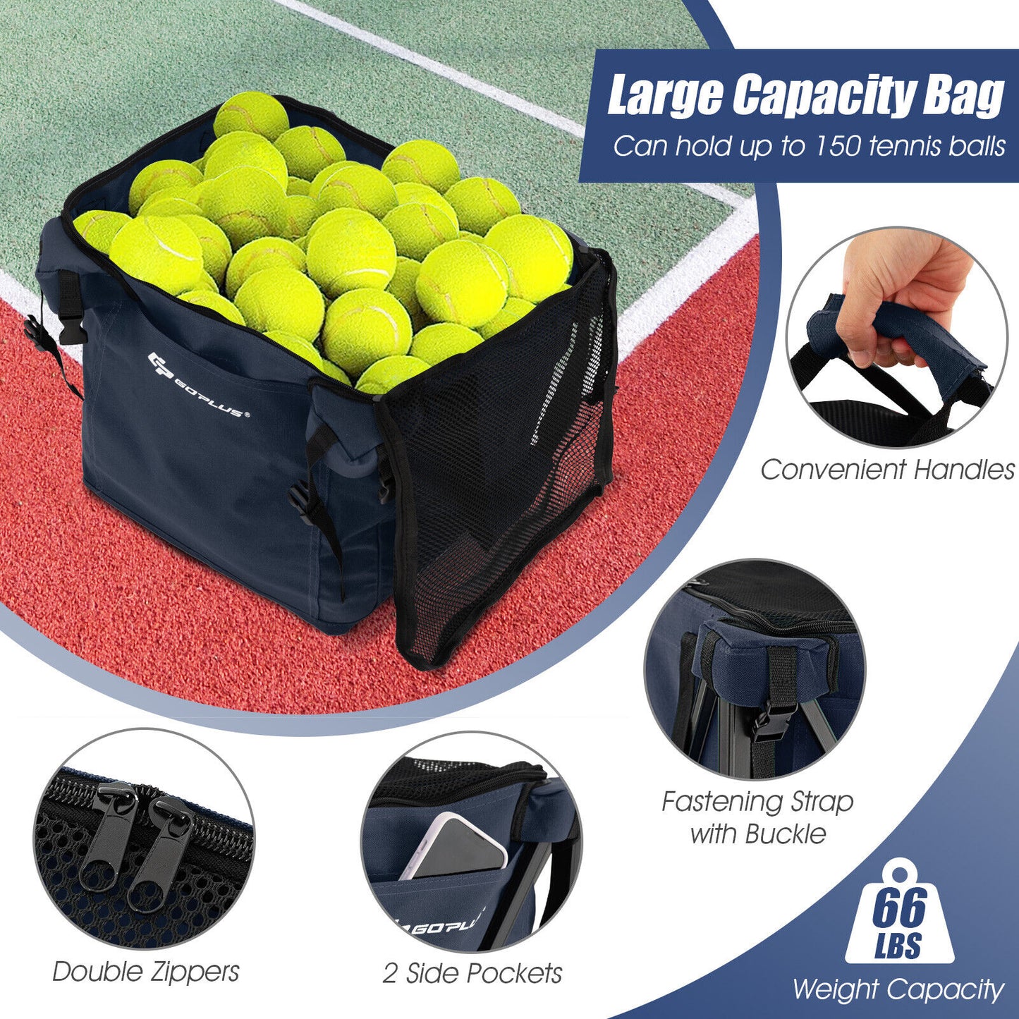 Lightweight Foldable Tennis Ball Teaching Cart with Wheels and Removable Bag, Blue Sport Equipments at Gallery Canada