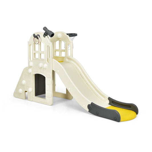 6-In-1 Large Slide, Kids Climber Playset With Basketball Hoop, Yellow Climbers & Slides Yellow at Gallery Canada