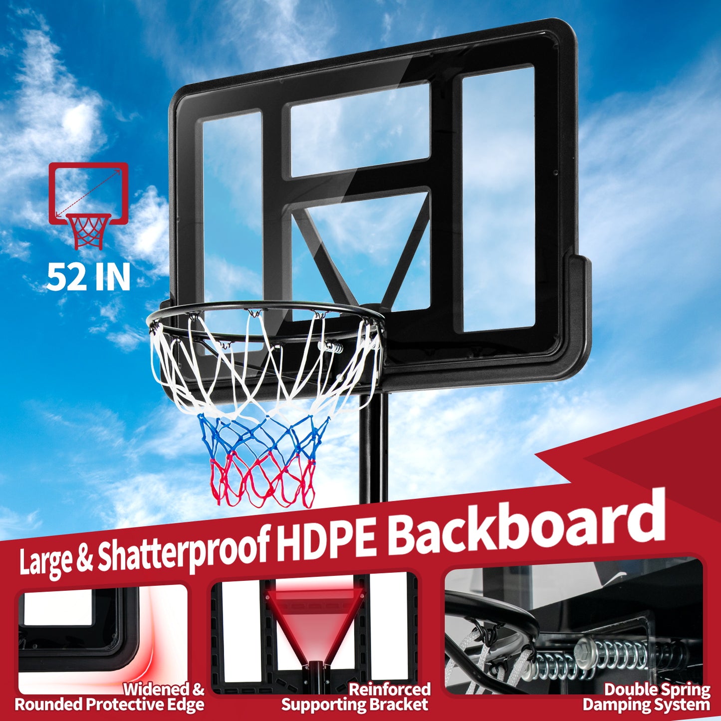 Adjustable Portable Basketball Hoop Stand with Shatterproof Backboard Wheels, Black Sport Equipments at Gallery Canada