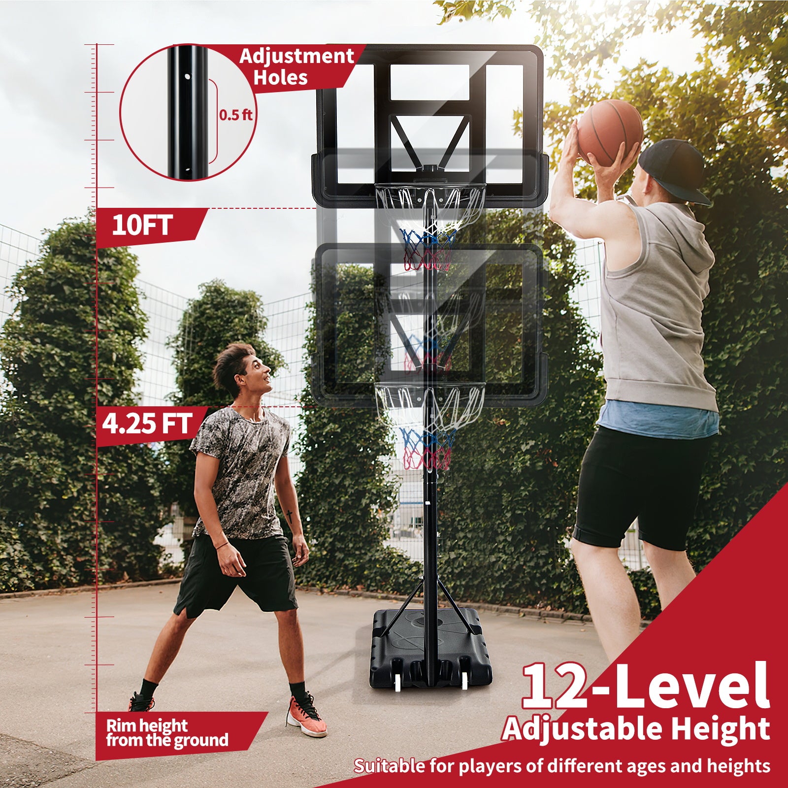 Adjustable Portable Basketball Hoop Stand with Shatterproof Backboard Wheels, Black Sport Equipments at Gallery Canada