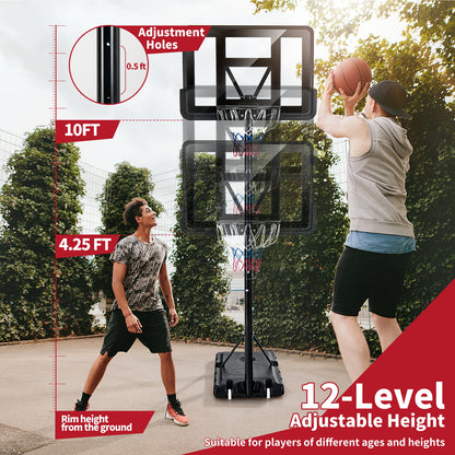 Adjustable Portable Basketball Hoop Stand with Shatterproof Backboard Wheels, Black Sport Equipments at Gallery Canada