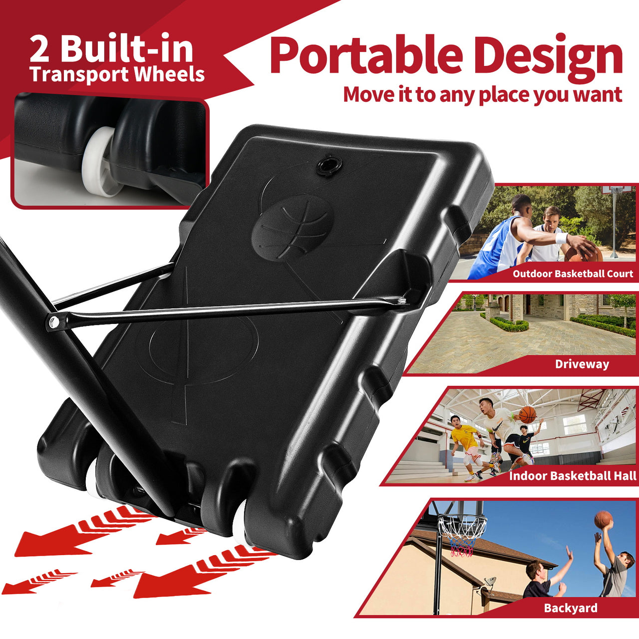 Adjustable Portable Basketball Hoop Stand with Shatterproof Backboard Wheels - Gallery View 9 of 10