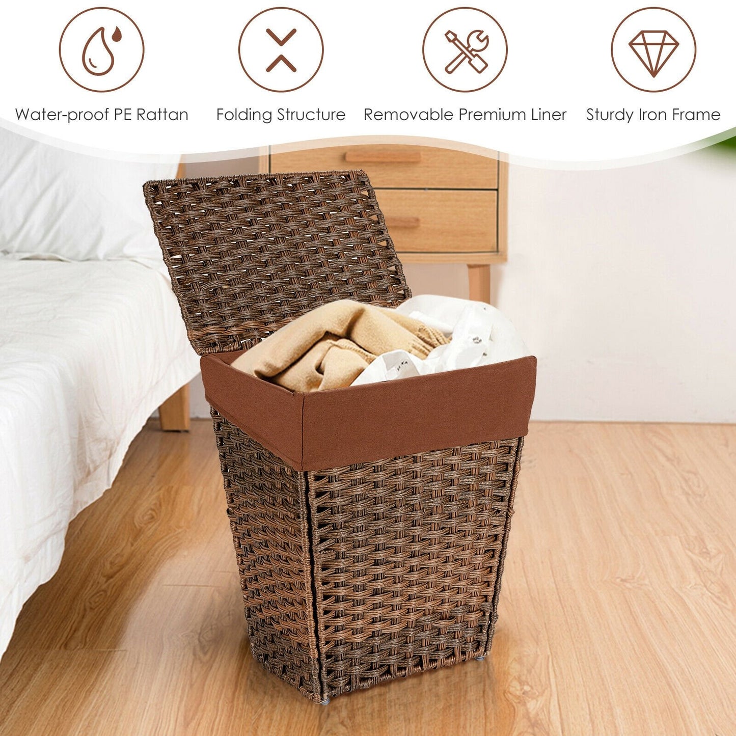Foldable Handwoven Laundry Hamper with Removable Liner, Brown - Gallery Canada