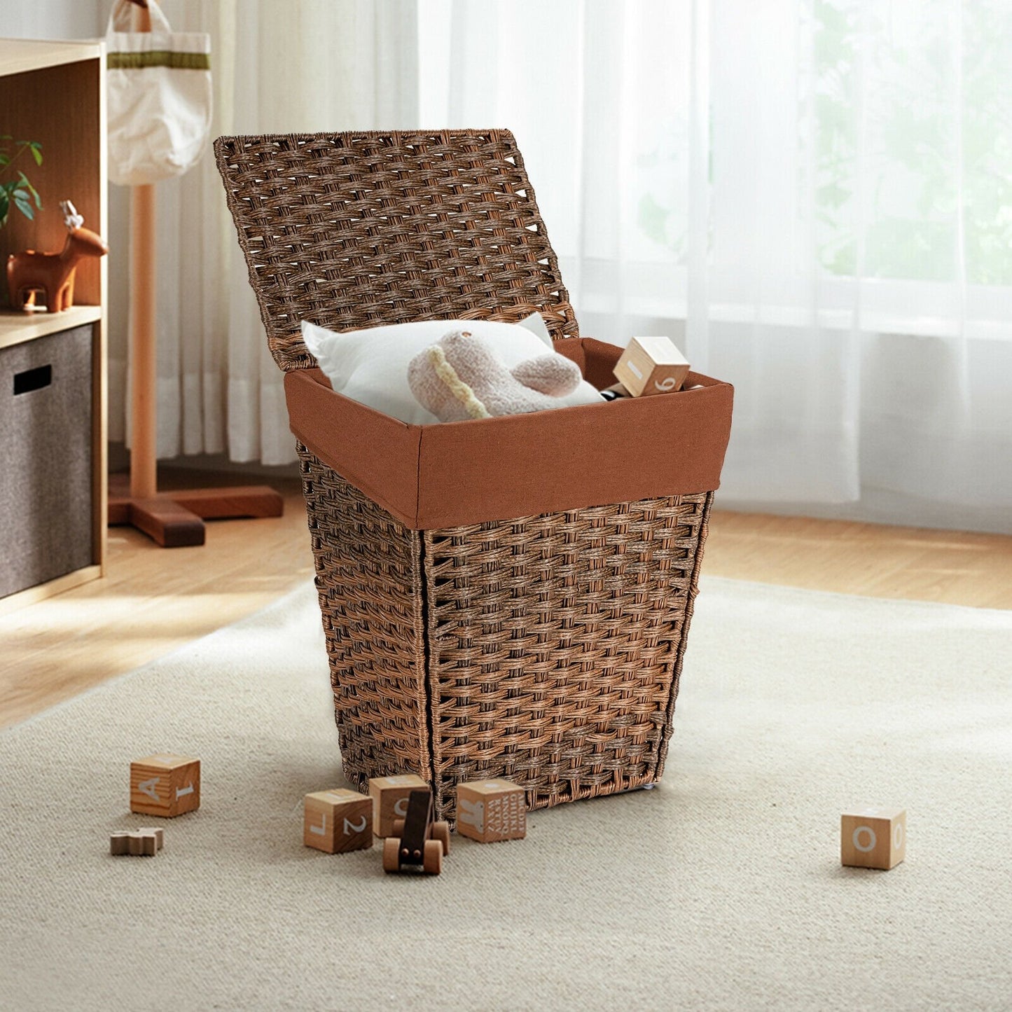 Foldable Handwoven Laundry Hamper with Removable Liner, Brown - Gallery Canada