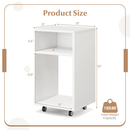 Mobile File Cabinet Wooden Printer Stand Vertical Storage Organizer, White