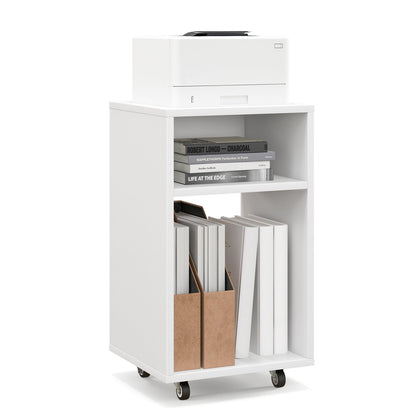 Mobile File Cabinet Wooden Printer Stand Vertical Storage Organizer, White