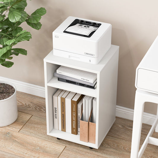 Mobile File Cabinet Wooden Printer Stand Vertical Storage Organizer, White - Gallery Canada