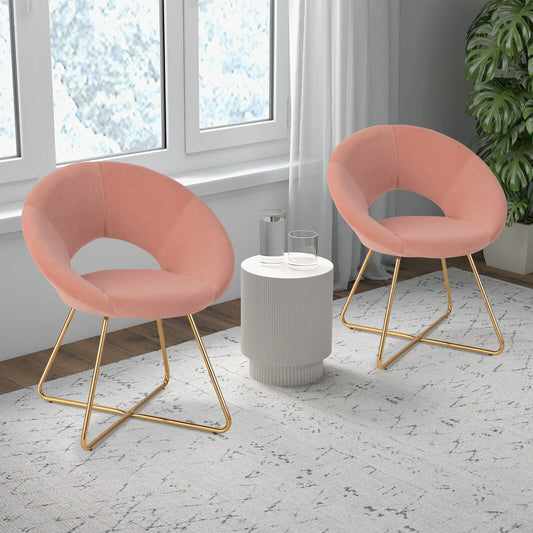 Modern Velvet Accent Chair Vanity Chair with Metal Legs-2 Pieces, Pink - Gallery Canada