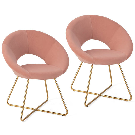 Modern Velvet Accent Chair Vanity Chair with Metal Legs-2 Pieces, Pink - Gallery Canada