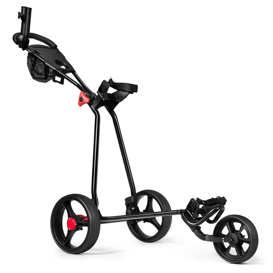 3 Wheel Durable Foldable Steel Golf Cart with Mesh Bag, Black Golf Black at Gallery Canada