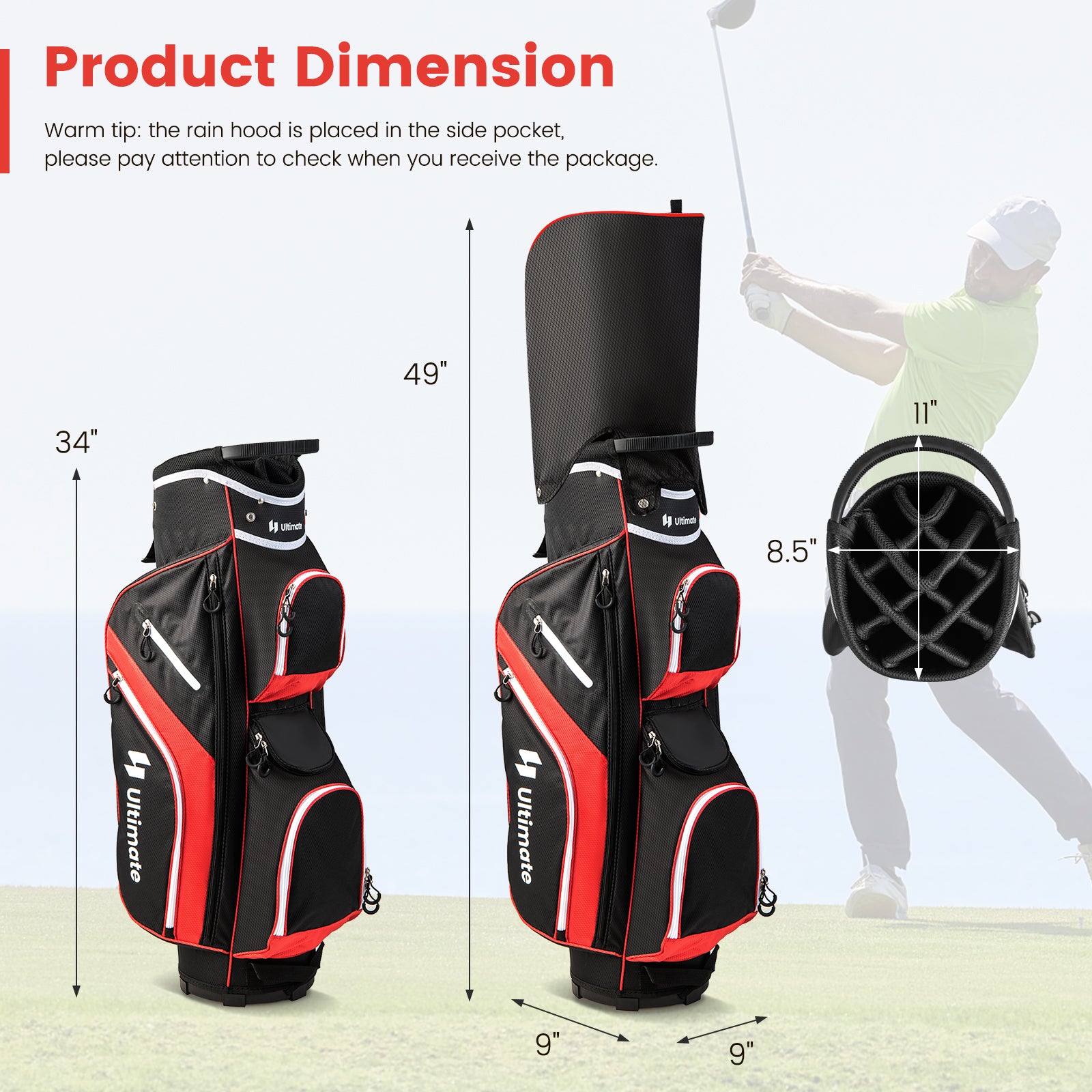 Golf Cart Bag with 14 Way Top Dividers, Red Golf at Gallery Canada