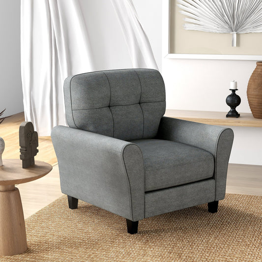 Modern Upholstered Accent Chair with Rubber Wood Legs, Gray - Gallery Canada