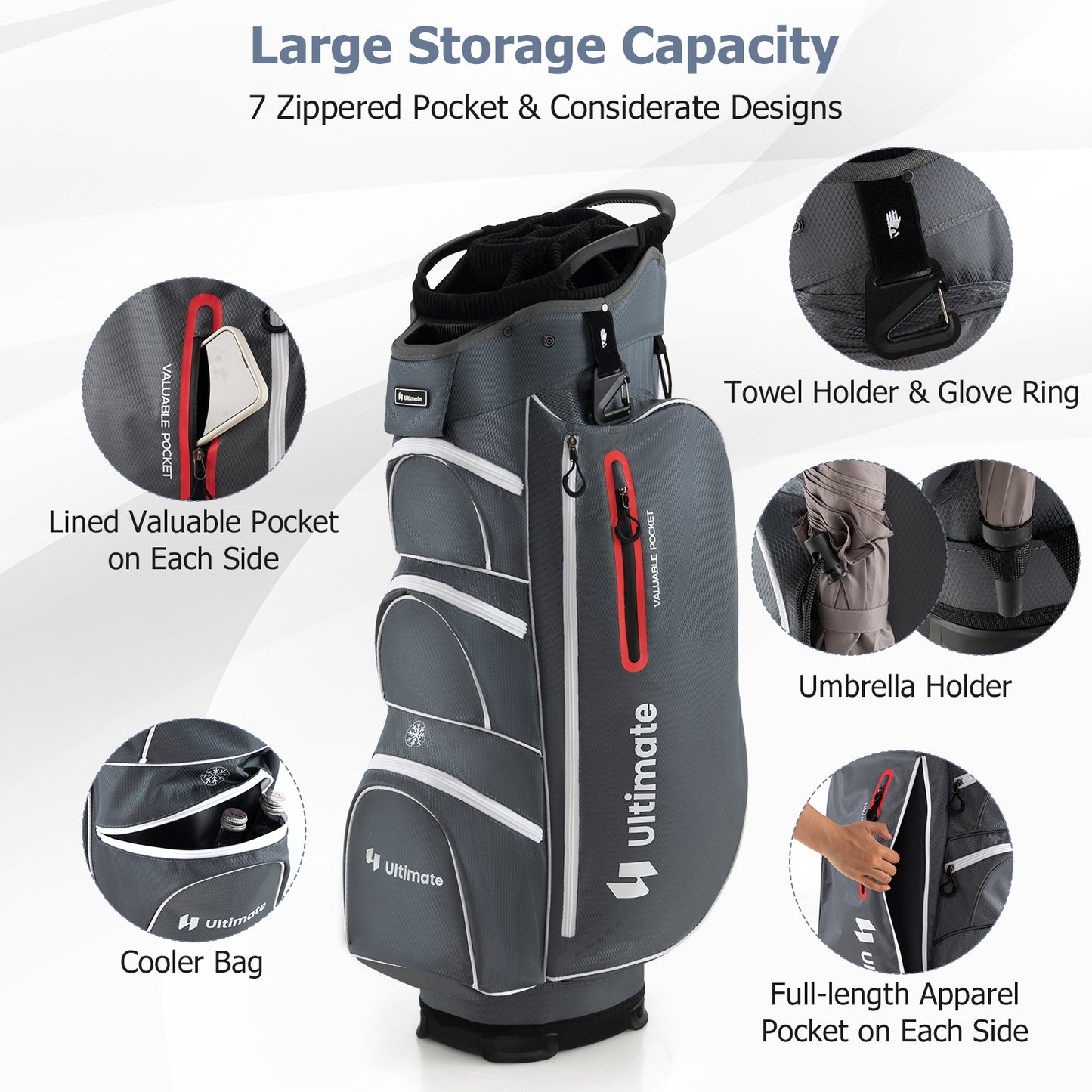 9.5 Inch Lightweight Golf Cart Bag with 15 Way Top Dividers, Red Golf at Gallery Canada