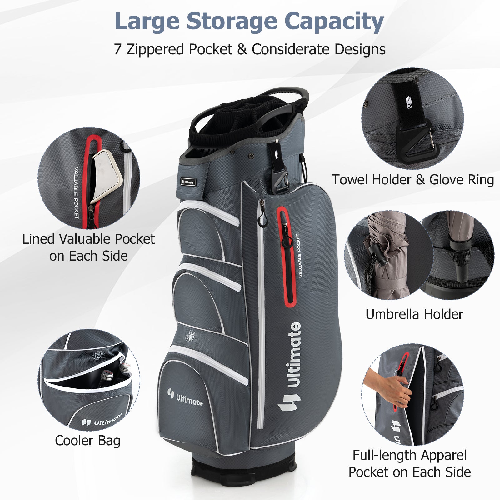 9.5 Inch Lightweight Golf Cart Bag with 15 Way Top Dividers, Red Golf at Gallery Canada