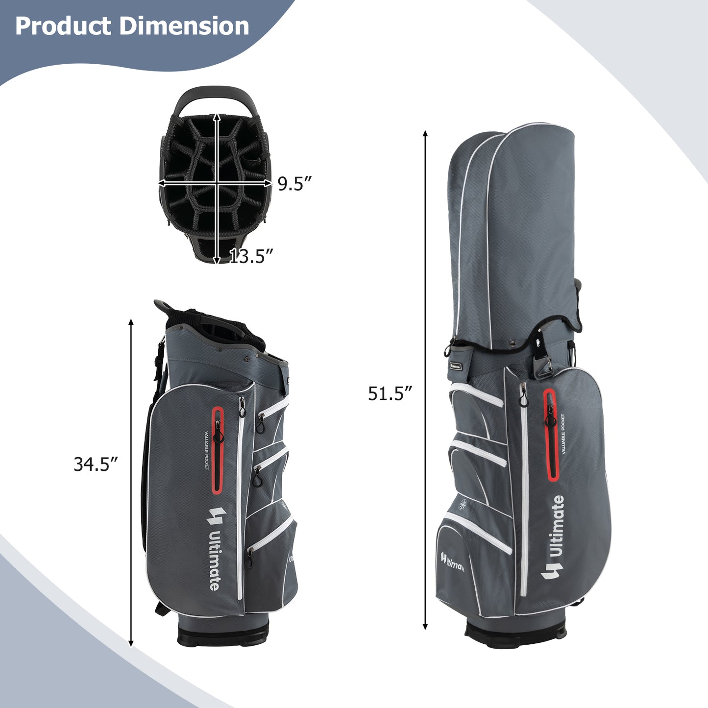 9.5 Inch Lightweight Golf Cart Bag with 15 Way Top Dividers, Red Golf at Gallery Canada