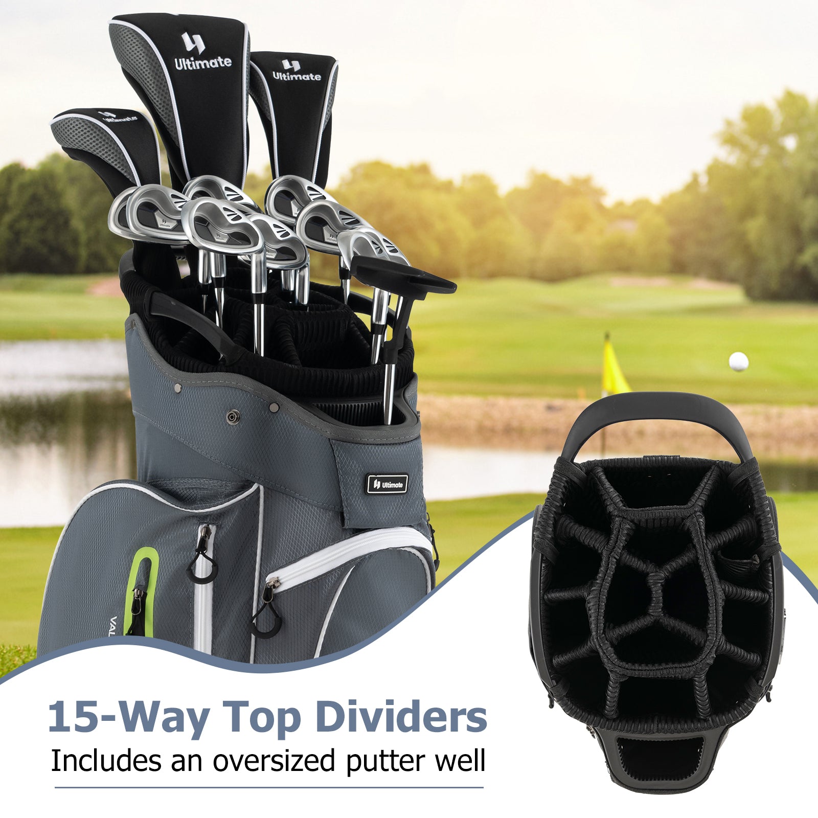 9.5 Inch Lightweight Golf Cart Bag with 15 Way Top Dividers, Green Golf at Gallery Canada