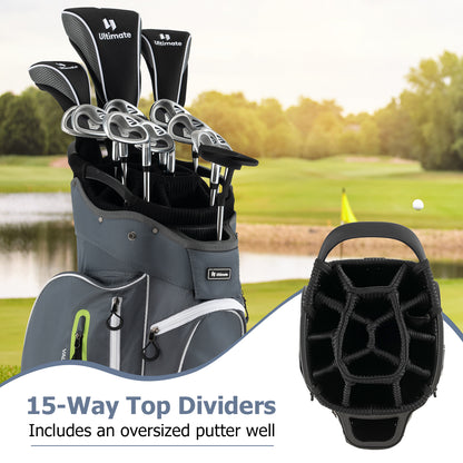 9.5 Inch Lightweight Golf Cart Bag with 15 Way Top Dividers, Green Golf at Gallery Canada