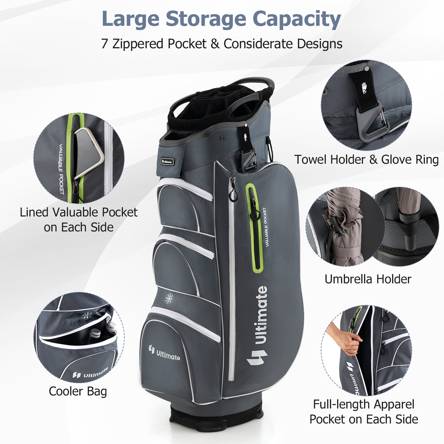 9.5 Inch Lightweight Golf Cart Bag with 15 Way Top Dividers, Green Golf at Gallery Canada