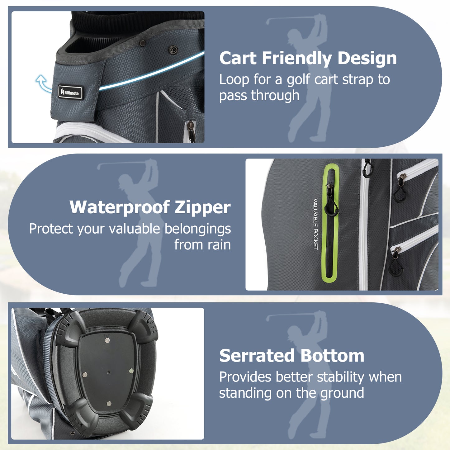 9.5 Inch Lightweight Golf Cart Bag with 15 Way Top Dividers, Green Golf at Gallery Canada