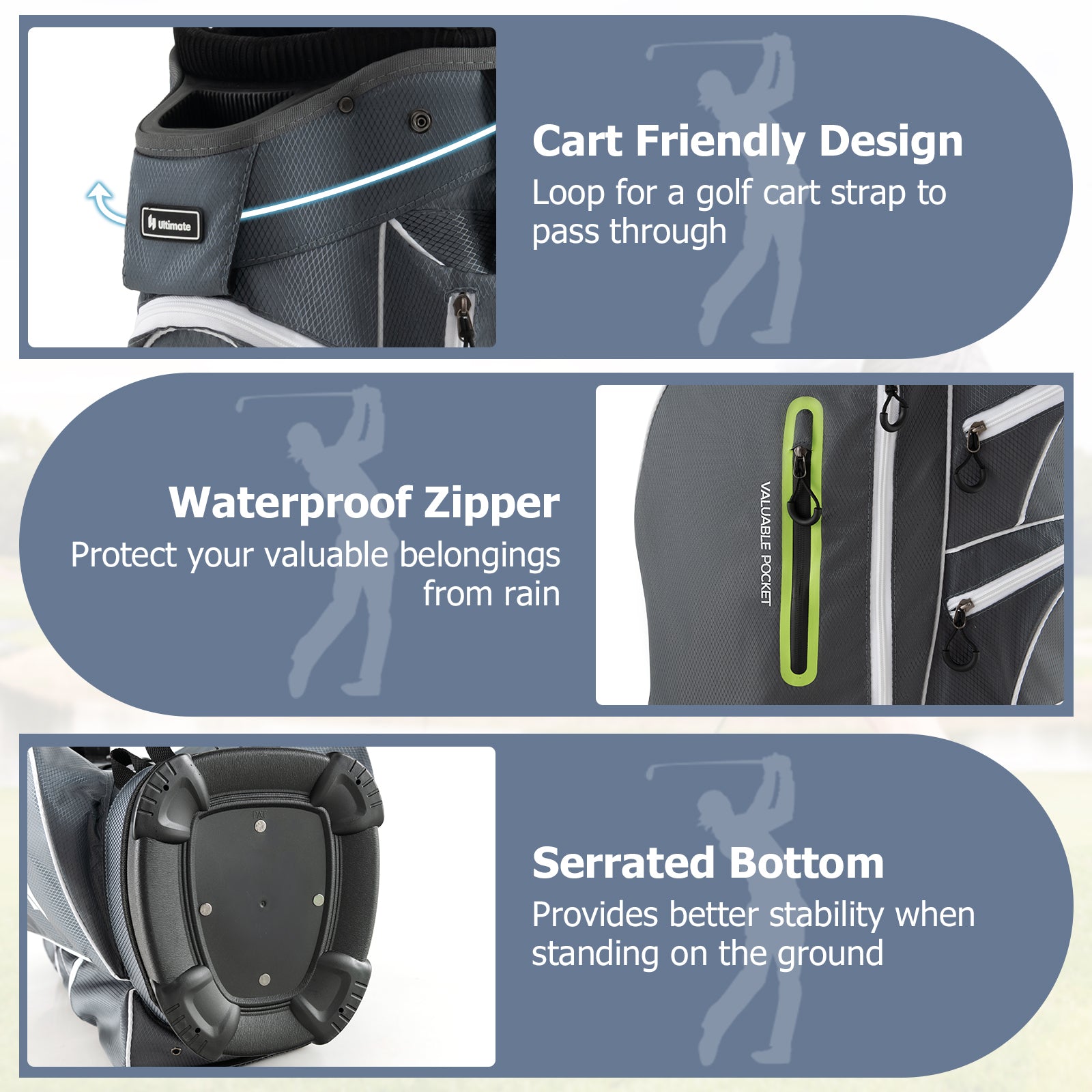 9.5 Inch Lightweight Golf Cart Bag with 15 Way Top Dividers, Green Golf at Gallery Canada