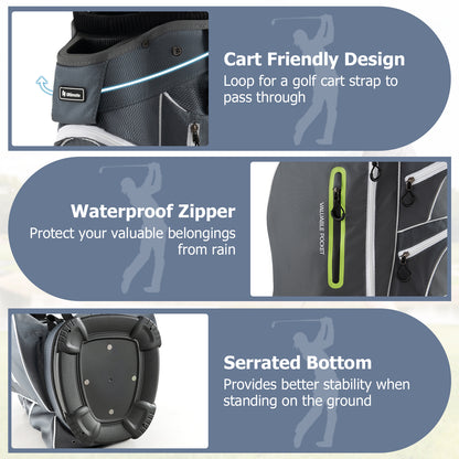 9.5 Inch Lightweight Golf Cart Bag with 15 Way Top Dividers, Green Golf at Gallery Canada