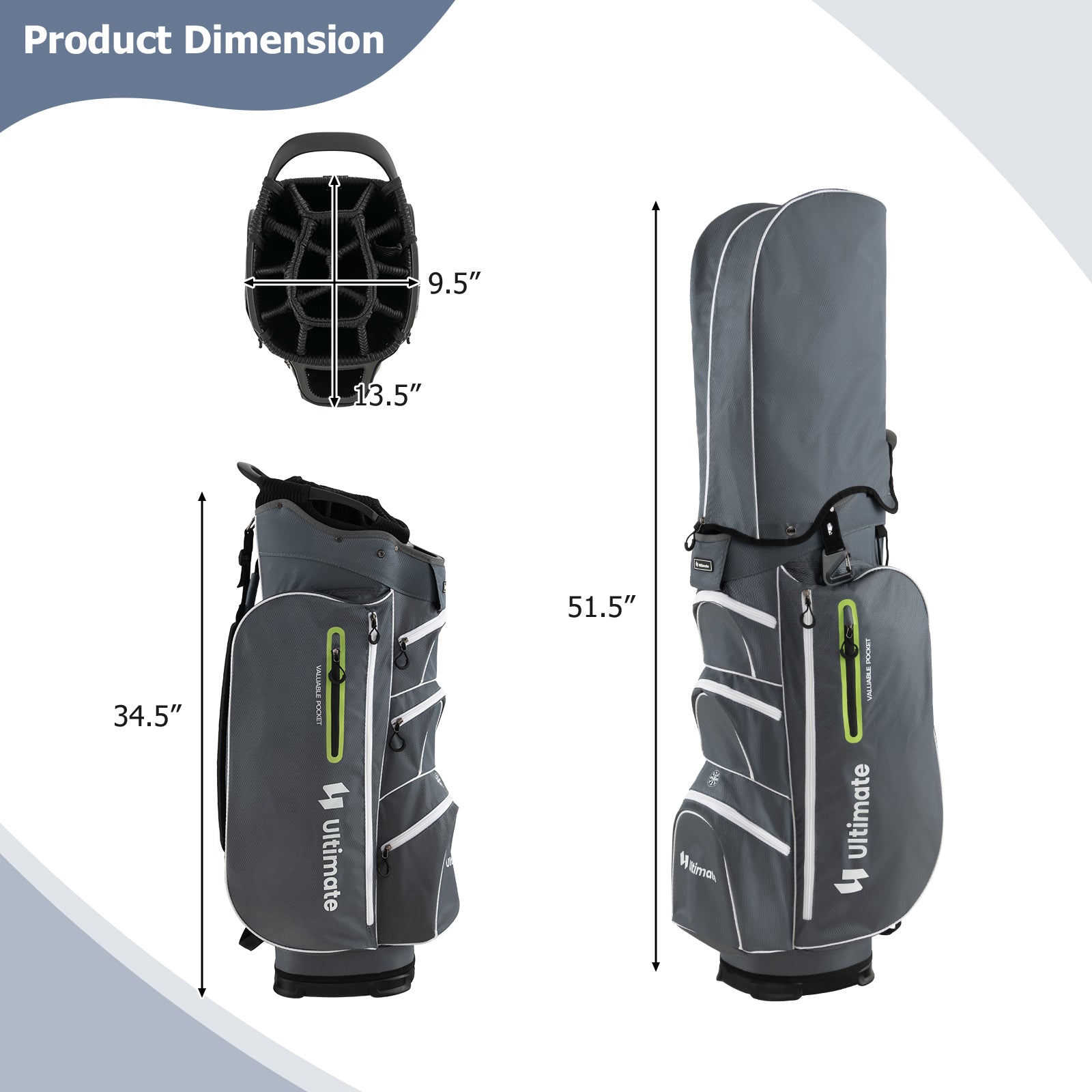 9.5 Inch Lightweight Golf Cart Bag with 15 Way Top Dividers, Green Golf at Gallery Canada