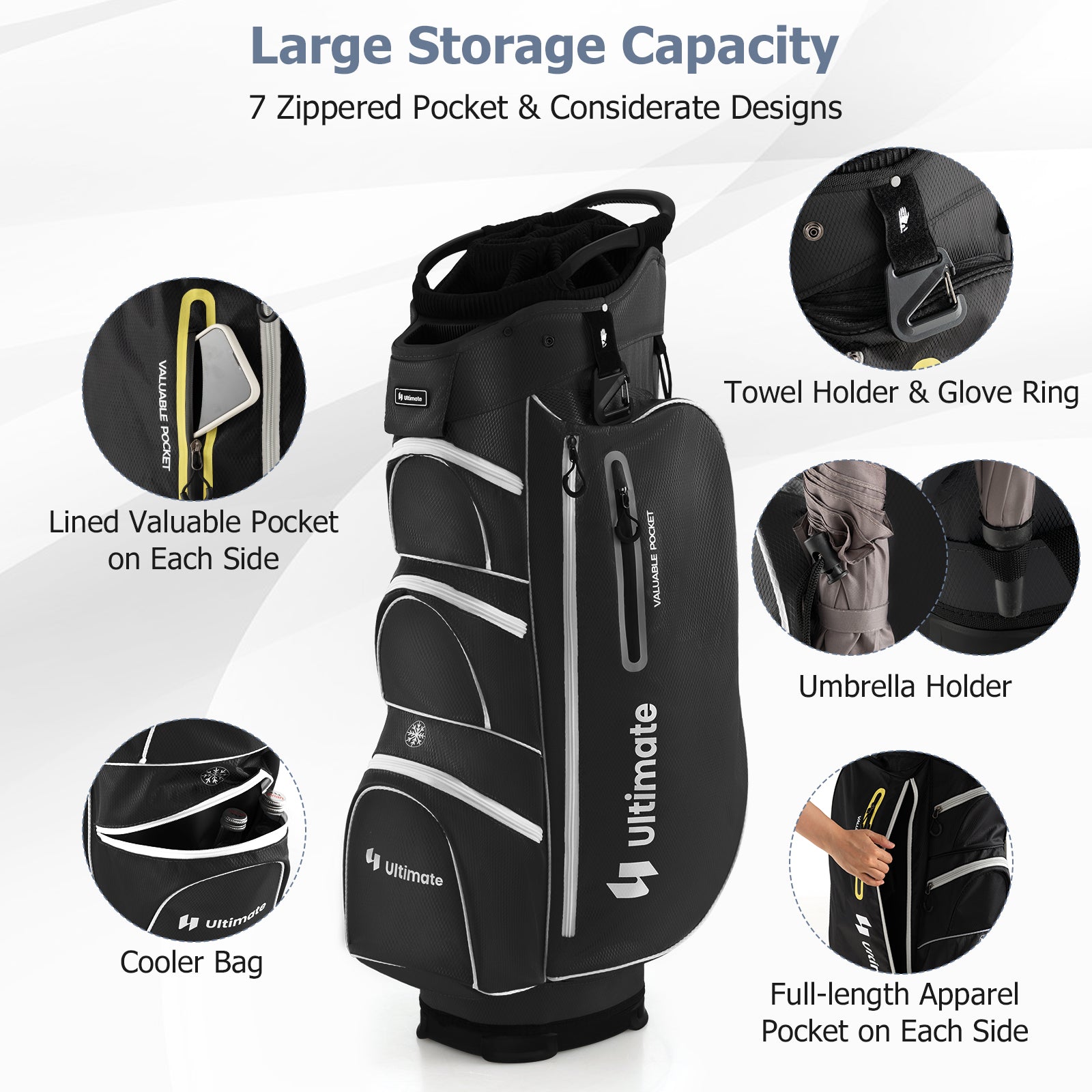 9.5 Inch Lightweight Golf Cart Bag with 15 Way Top Dividers, Black Golf at Gallery Canada