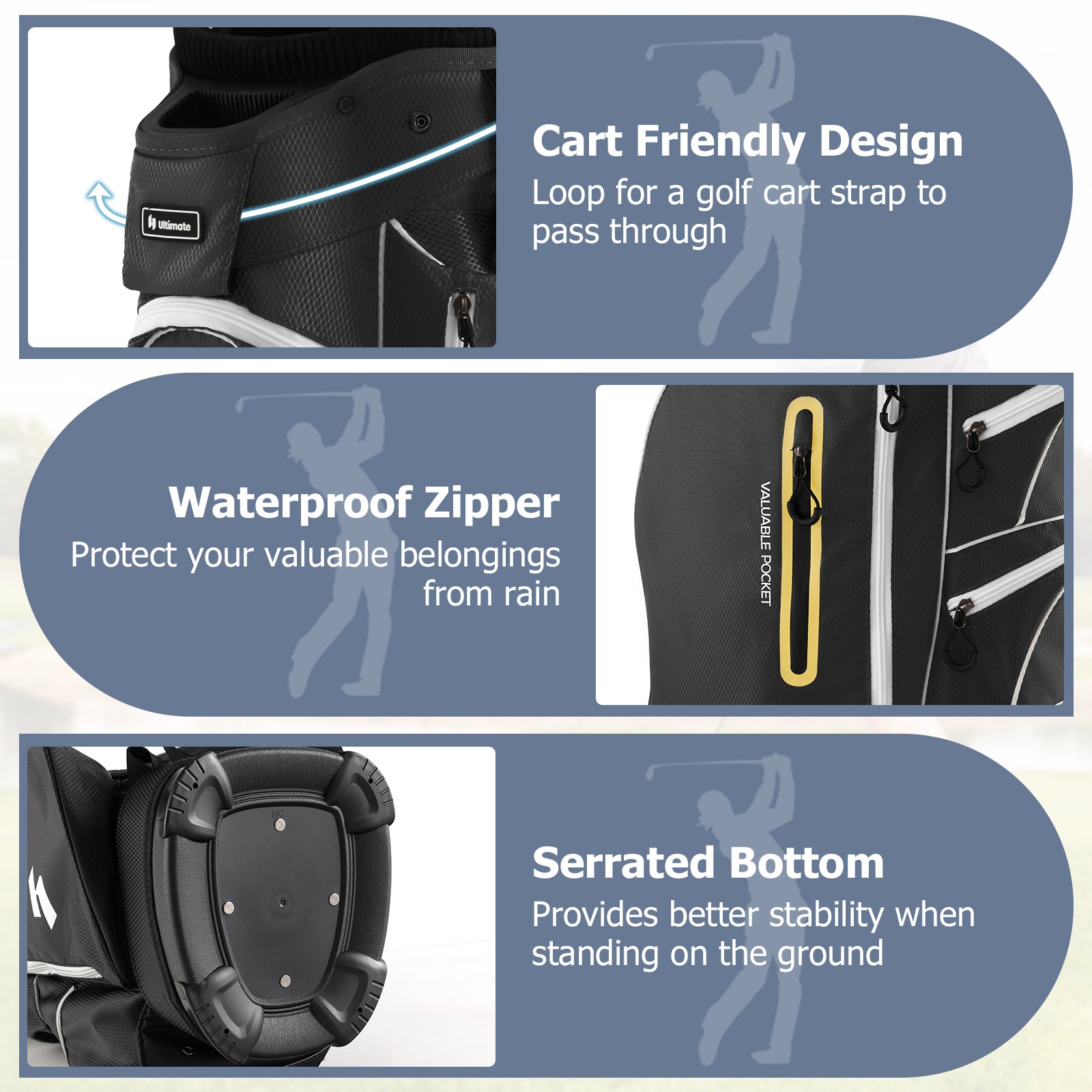 9.5 Inch Lightweight Golf Cart Bag with 15 Way Top Dividers, Black Golf at Gallery Canada