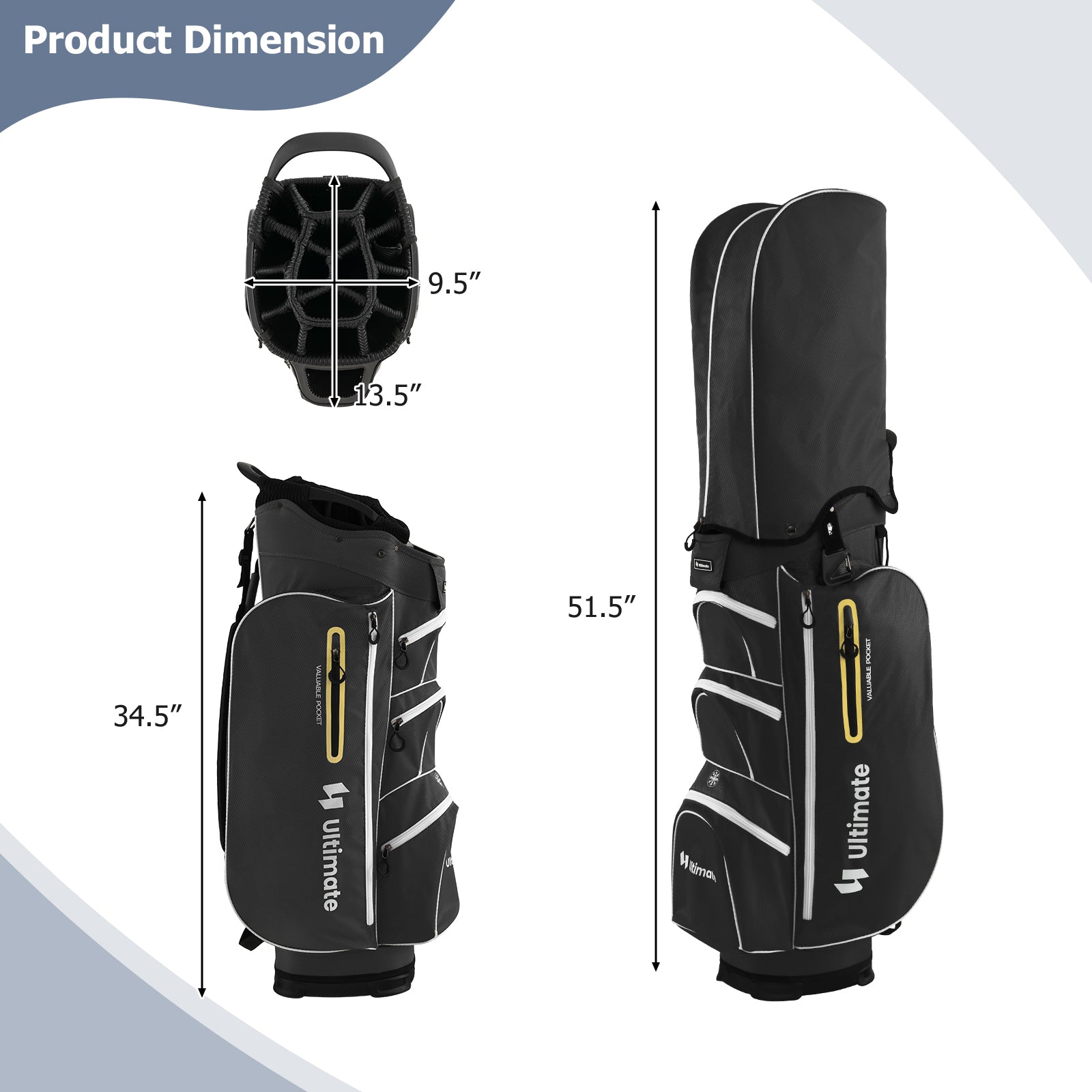 9.5 Inch Lightweight Golf Cart Bag with 15 Way Top Dividers, Black Golf at Gallery Canada