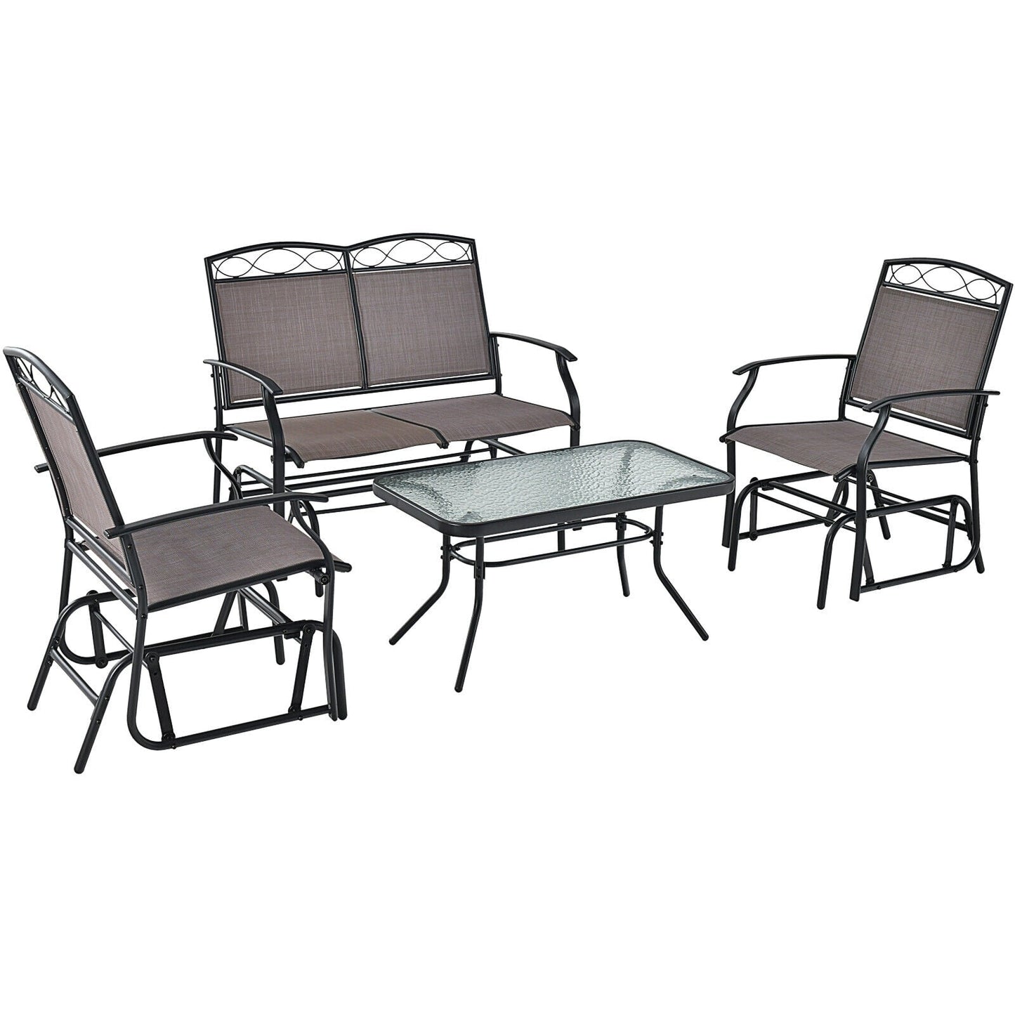 4 Piece Patio Glider Set, Tempered Glass Table Top, Brown Patio Conversation Sets Brown at Gallery Canada